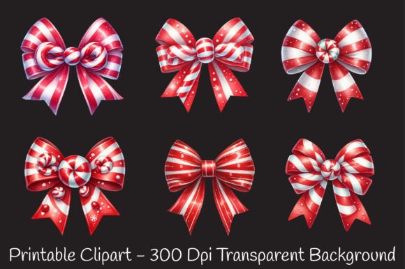 Christmas Candy Cane Bows Clipart - Image 4