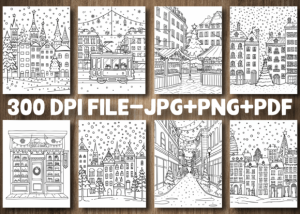 Alternative view of Christmas City Coloring Pages for Adults