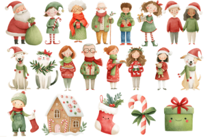 Alternative view of Christmas Clipart Bundle Watercolor Sant