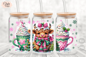 Alternative view of Christmas Cow 16 Oz Glass Can Wrap PNG