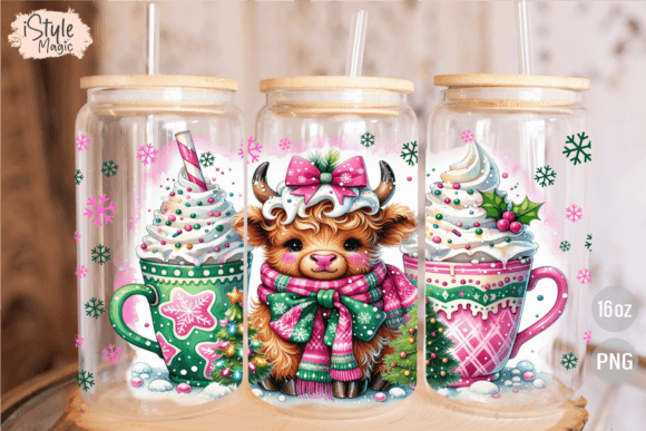 Christmas Cow 16 Oz Glass Can Wrap PNG - Image 3
