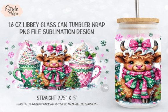 Christmas Cow 16 Oz Glass Can Wrap PNG - Image 5