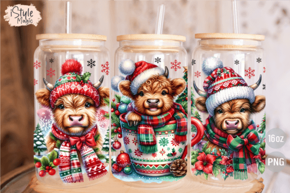 Christmas Cow 16 Oz Glass Wrap Tumbler - Image 3