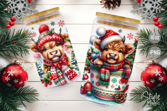 Christmas Cow 16 Oz Glass Wrap Tumbler - Image 4