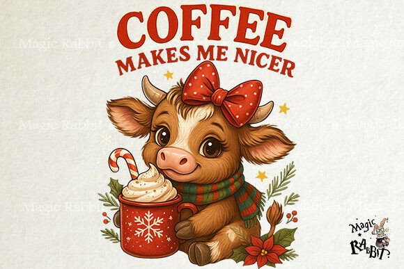Christmas Cow Coffee Makes Me Nicer PNG