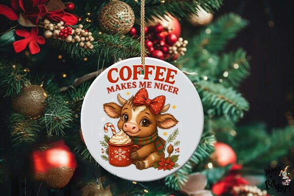 Christmas Cow Coffee Makes Me Nicer PNG - Image 3