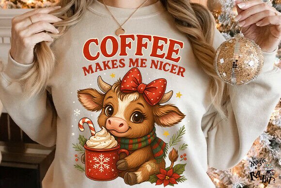 Christmas Cow Coffee Makes Me Nicer PNG - Image 4