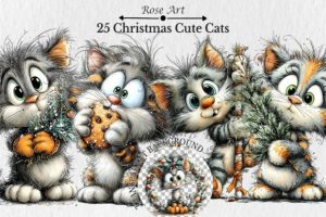 Christmas Cute Cats Clipart
