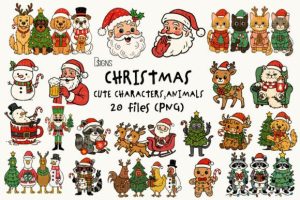 Christmas Cute Characters Animals Bundle