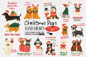 Christmas Dog Hand-Drawn PNG Bundle