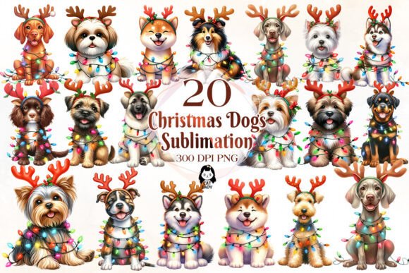 Christmas Dog Sublimation Clipart Part 3