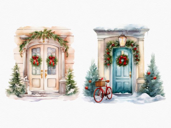 Christmas Door Winter Scene Clipart Set - Image 2