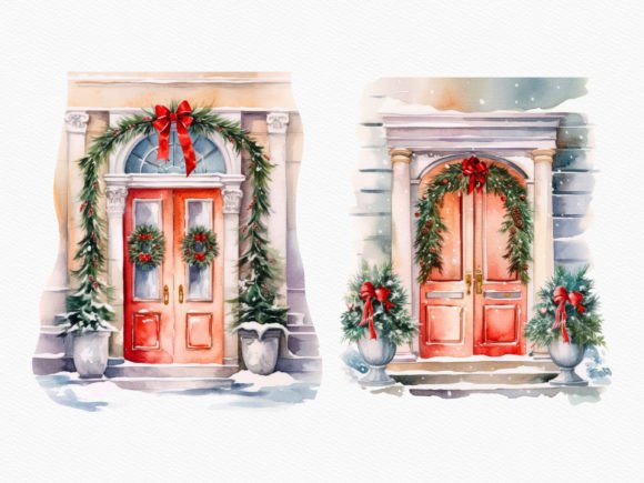Christmas Door Winter Scene Clipart Set - Image 3