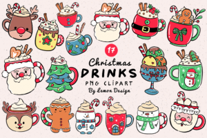Christmas Drinks PNG Clipart Bundle
