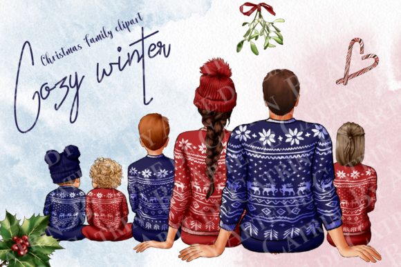 Christmas Family Clipart, Cozy Winter