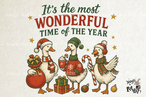 Christmas Goose Trio Illustration PNG