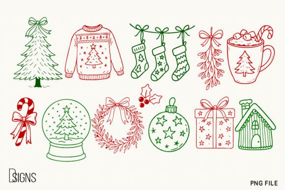 Christmas Hand-Drawn Clipart Png Bundle - Image 4