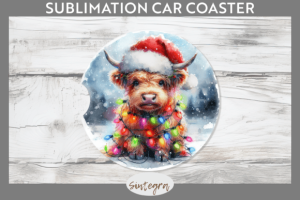 Christmas Highland Cow Car Coaster