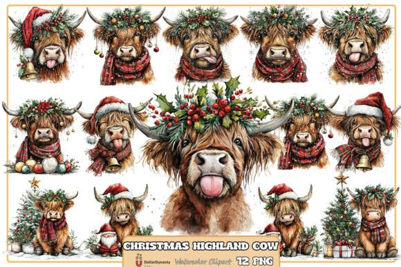 Christmas Highland Cow Clipart