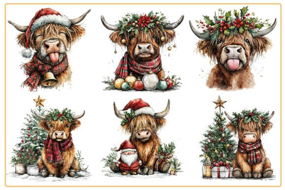 Christmas Highland Cow Clipart - Image 2