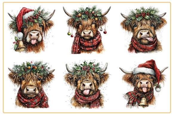 Christmas Highland Cow Clipart - Image 3
