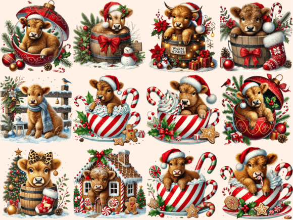 Christmas Highland Cows Clipart P2 - Image 2