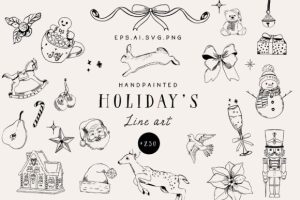 Christmas Holiday Line Art SVG Vector