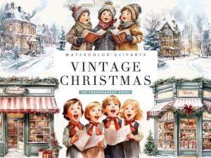 Christmas Holiday Vintage Clipart Bundle