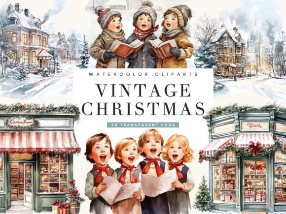 Christmas Holiday Vintage Clipart Bundle