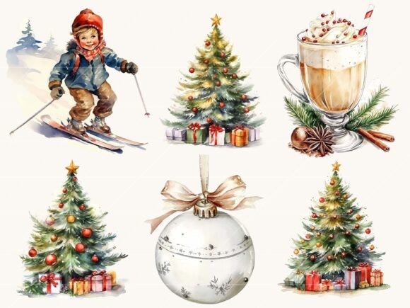 Christmas Holiday Vintage Clipart Bundle - Image 2
