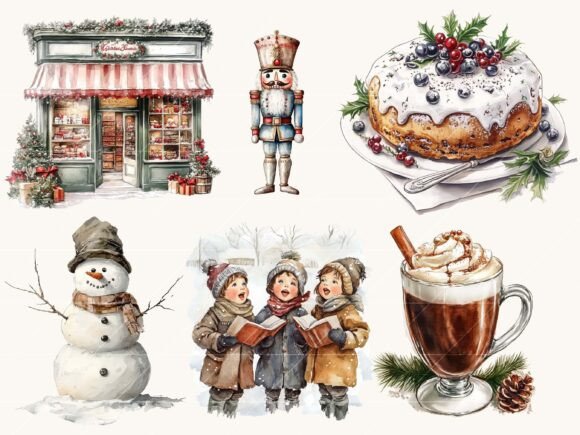 Christmas Holiday Vintage Clipart Bundle - Image 4