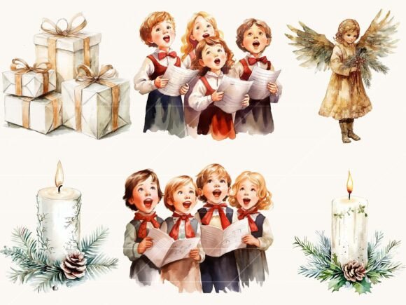 Christmas Holiday Vintage Clipart Bundle - Image 5