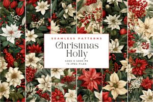 Alternative view of Christmas Holly Flowers Seamless Pattern