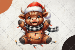 Christmas Lights Cute Highland Cow PNG