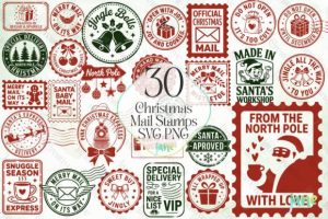 Christmas Mail Stamps SVG PNG Bundle