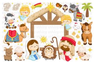 Alternative view of Christmas Nativity Clipart - Cute Animal