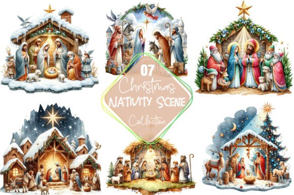 Christmas Nativity Scene Watercolor Clip
