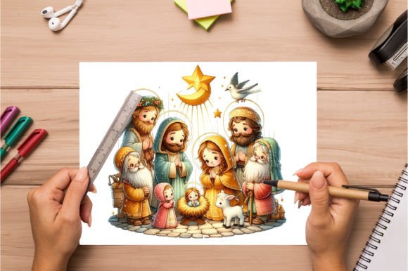 Christmas Nativity Scene Watercolor Clip - Image 2