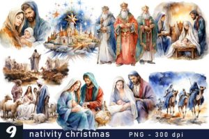 Christmas Nativity Watercolor Clipart