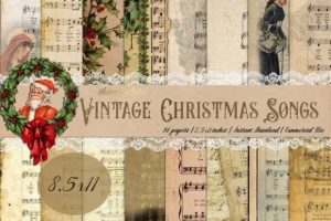 Christmas Old Music Sheet 8.5x11in