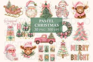 Christmas PNG Bundle, Pink Christmas