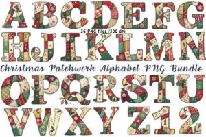Christmas Patchwork Alphabet PNG Bundle