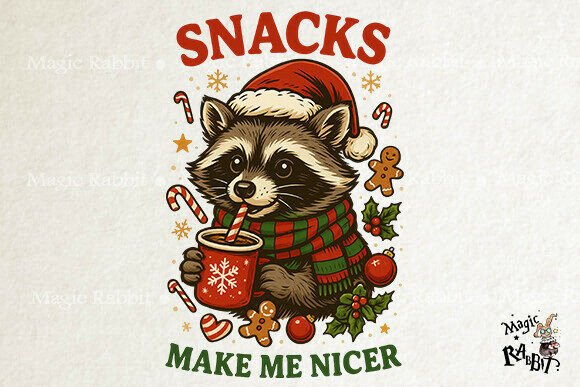 Christmas Raccoon Snacks Quote PNG