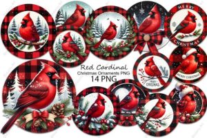 Christmas Red Cardinal Ornaments PNG