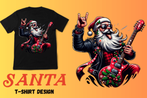 Christmas Rock N Roll Santa Tshirt