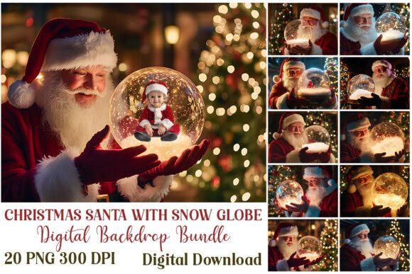 Christmas Santa with Snow Globe Backdrop