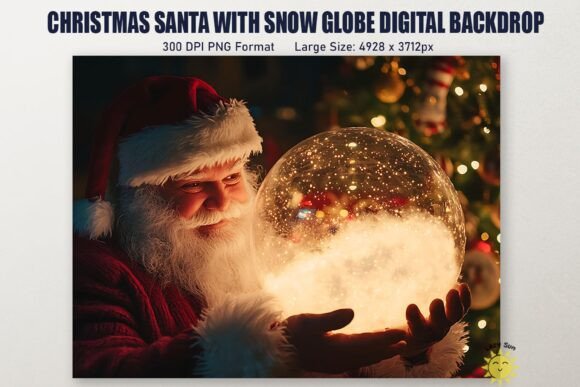 Christmas Santa with Snow Globe Backdrop - Image 2