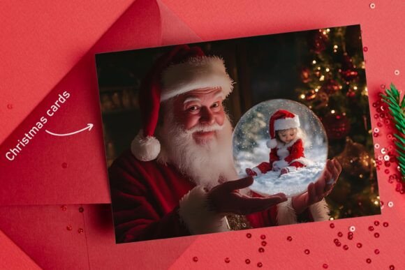 Christmas Santa with Snow Globe Backdrop - Image 4