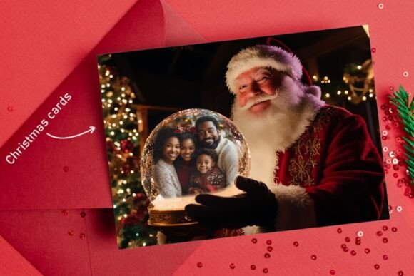 Christmas Santa with Snow Globe Backdrop - Image 7