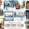 Christmas Scene Watercolor Clipart